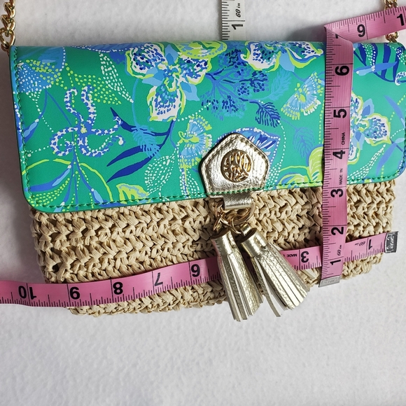 Lilly Pulitzer Straw Crossbody Botanical Green In A Flutter Clutch - Picture 14 of 16